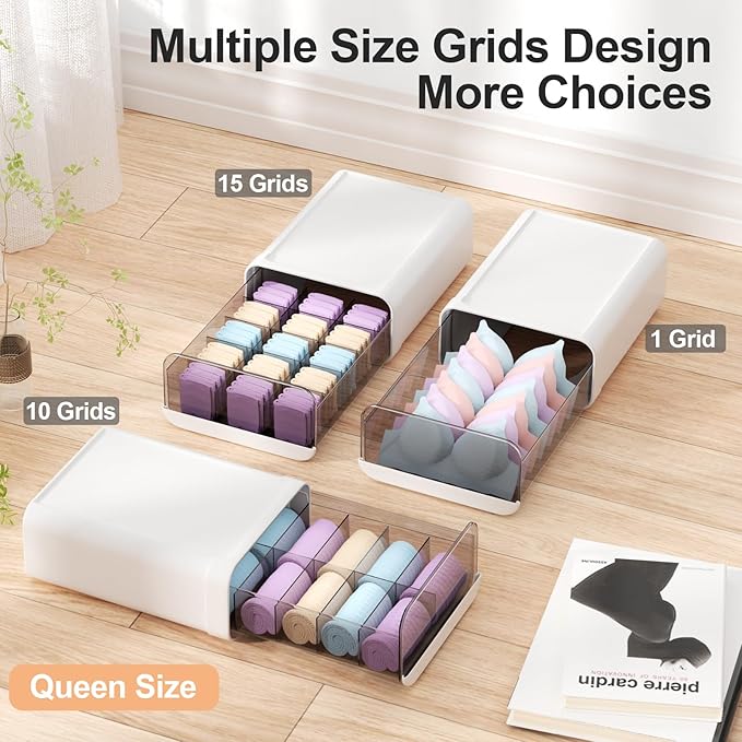 Underwear Organizer Drawer, 1 Cell Plastic Sock Underwear Storage Drawer, Stackable Closet Organizers and Storage Box for Bra