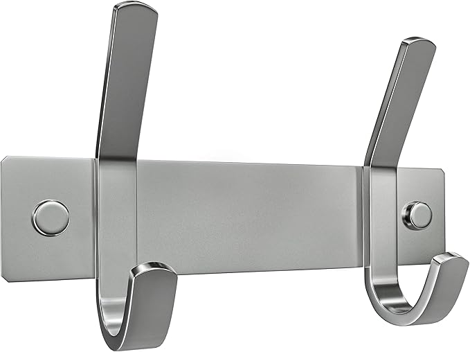 Small Coat Rack Wall Mount – Brushed Nickel 6 Inch Stainless Steel Hook Rail with 2 Heavy Duty Double Coat Hooks – Wall Mount