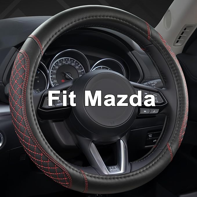 West Llama Car Steering Wheel Cover for Mazda 3,5,6,CX-3,CX-5,CX-30,CX-50,CX9,CX-9,MX-5 Miata,CX-7,RX-8,14.5-15 inches(Diamon