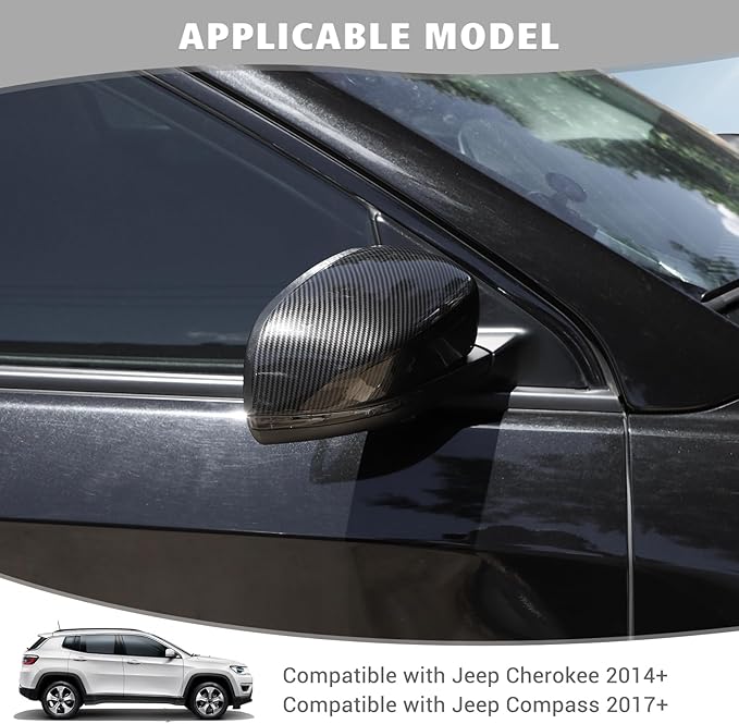 Jimen Compatible with Jeep Cherokee 2014-2023 / Jeep Compass 2017-2023, Side Door Rearview Mirror Cover Trim (Carbon Fiber)
