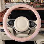 Nappa Leather Pink Steering Wheel Cover, Advanced Microfiber Leather Non-Slip Breathable Fabric, Warm in Winter and Cool in S