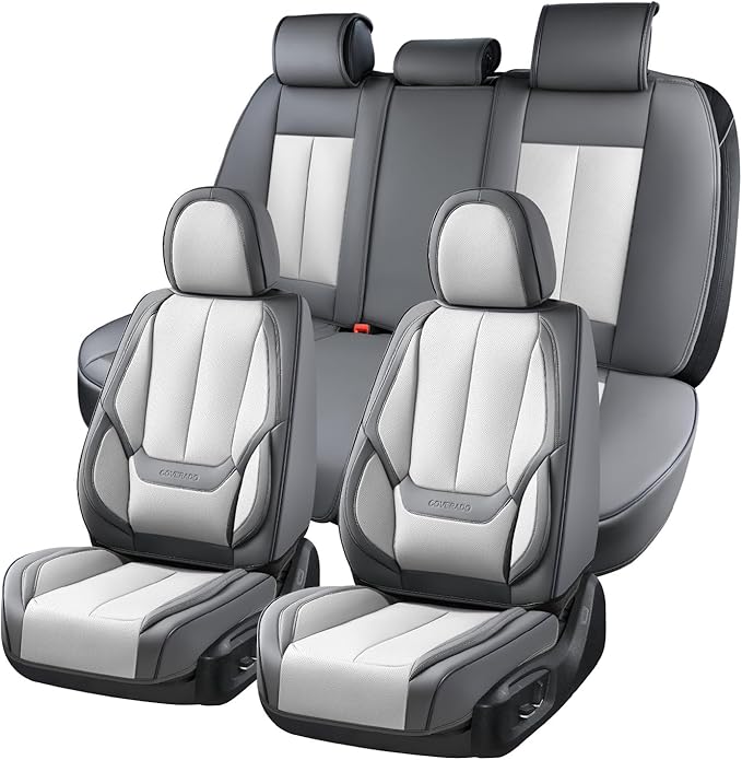 Coverado Car Seat Covers Full Set, Car Seat Protector Waterproof, Nappa Leather Car Seat Cushion, Seat Covers for Cars, Front