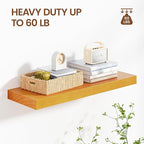 Pine Floating Wall Shelves 24 Inches Long x 8”x 1.4” Wooden Shelf Floating Rustic Farmhouse Decor, Heavy Duty Shelf Hold 60 l