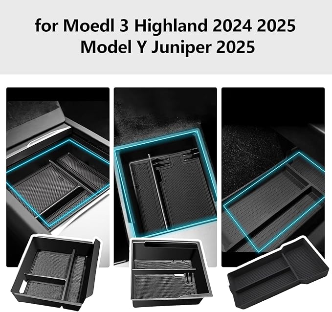 3 Piece Center Console Organizer Tray for Tesla Model 3 Highland 2024 2025 Model Y Juniper 2025 Armrest Storage Box Tesla Interior Accessories