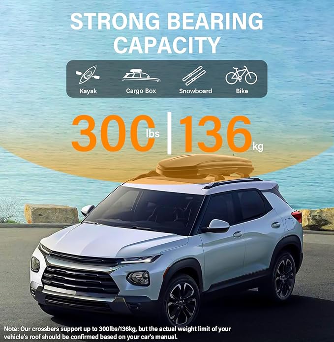 300lbs Lockable Roof Rack Cross Bars Compatible with 2021-2026 Chevrolet Chevy Trailblazer L LT ACTIV RS, Aluminum Crossbars for Rooftop Cargo Bars Luggage Kayak Canoe Bike Snowboard Racks