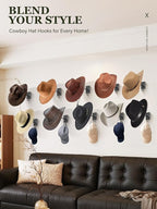 Cinati Cowboy Hat Rack for Wall 12 Pack, Cowboy Hat Holder Wall Mount, Western Rustic Metal Hats Hanger Hooks Organizer for F