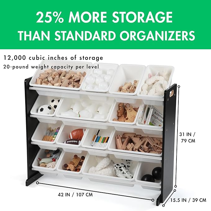 Humble Crew Supersized Toy Storage Organizer with 16 Removable Bins, Black/White – Large Toy Storage for Toddlers Ideal for K