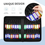 Fireproof and Waterproof Portable Zippered Key Case,36Key Hooks Key Organizer with Key Tags,Portable Manager Zipper Key Binde