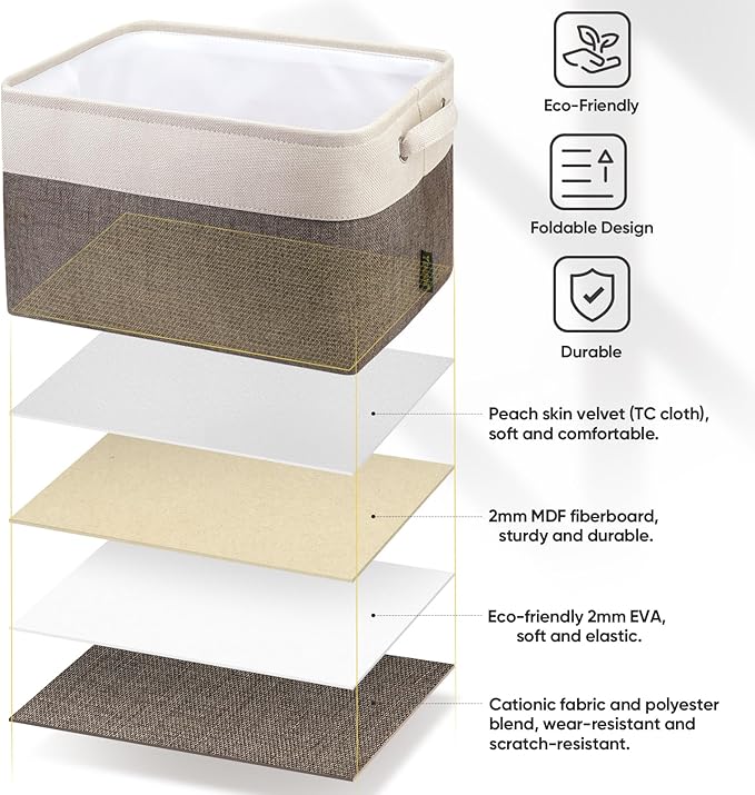 BALEINE 2 Pack Fabric Closet Storage Bins for Shelves, Linen Closet Organizers and Storage, Decorative Baskets for Organizing