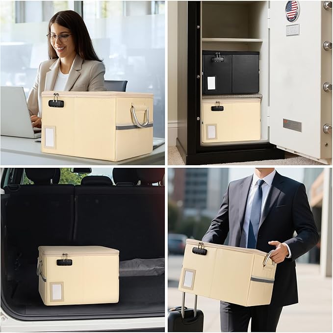 TOMKID 5200°F Fireproof Document Box, Fire Important Document Organizer with Lock, Upgraded Heat Insulated Filing Storage Cab
