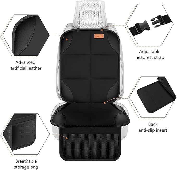 SMART ELF Car Seat Protector [1 Pack] Large Auto Protector for Child Seats with Thickest Padding and Non-Slip Backing Mesh Po
