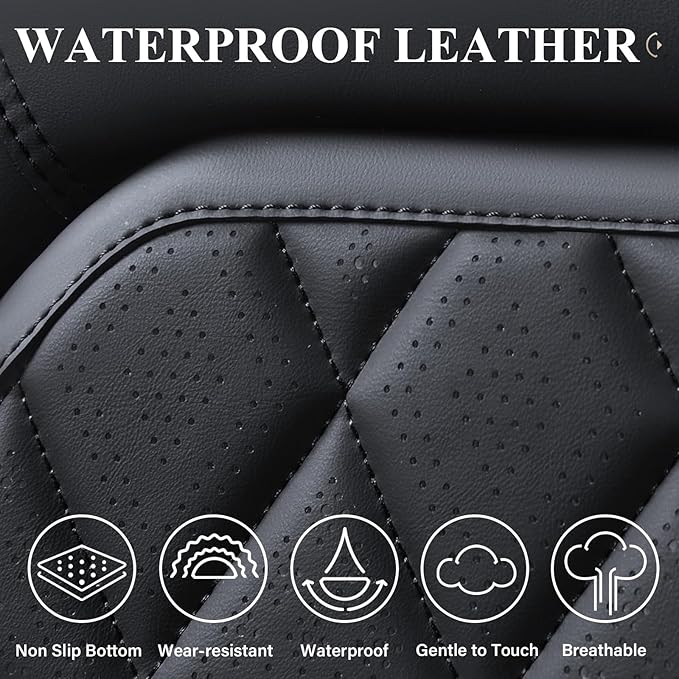 Coverado Car Seat Covers Full Set, Black Seat Covers, Waterproof Faux Leather Car Seat Cover, Luxury Car Seat Cover, Automoti