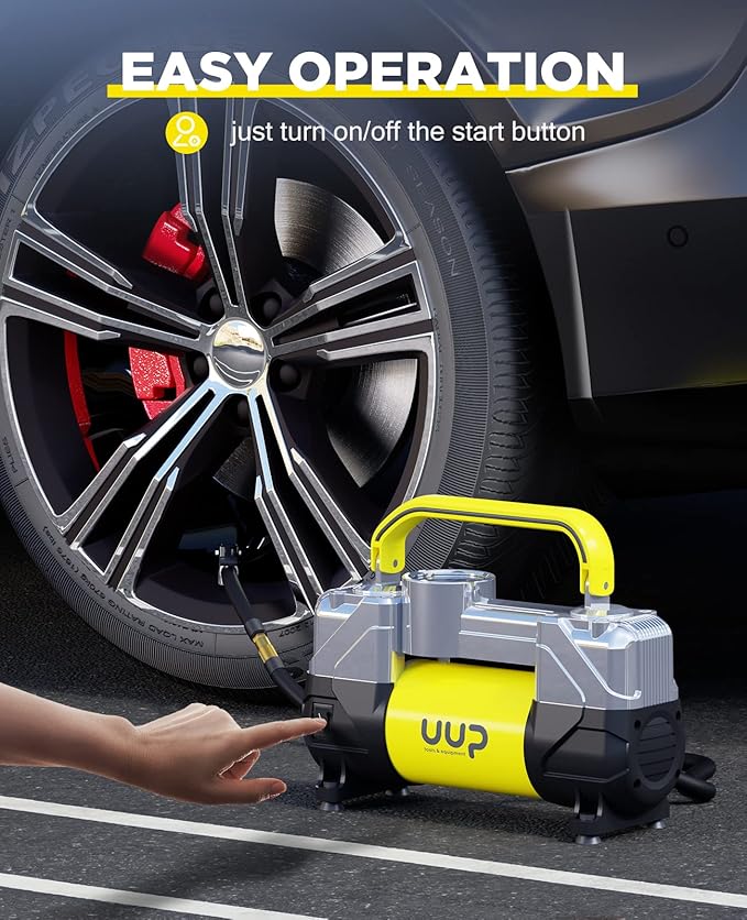 Tire Inflator Air Compressor, 150PSI 12V DC Double Cylinders Heavy Duty Portable Air Pump w/Emergency LED Light for Truck, SUV, Car, RV