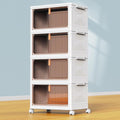 YFXCVSL 4 Tier Plastic Storage Bins with Lid 23QT, Stackable Storage Containers with Wheels, Folding Storage Boxes, Stackable