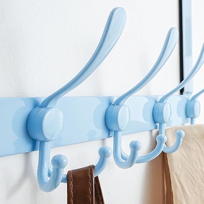 Dseap Over The Door Hook Hanger - Fits 1 3/8" to 1 3/4" Standard Doors | 5 Tri Hooks Heavy Duty Towel/Coat Rack | Door Organi