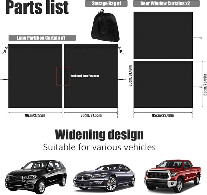 Car Privacy Curtain Universal Car Divider Curtain Between Rear Seat Auto Blackout Curtains Cars Sun Shades Side Window Shades Kit for Travel Camping Nap Sleeping(B)