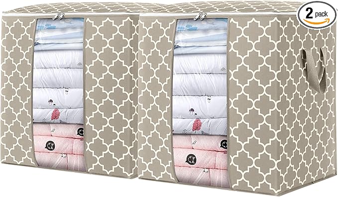 WISELIFE Storage Bags 2 Pack/100L Large Blanket Clothes Organization and Storage Containers for Comforters,Bedding, Foldable 
