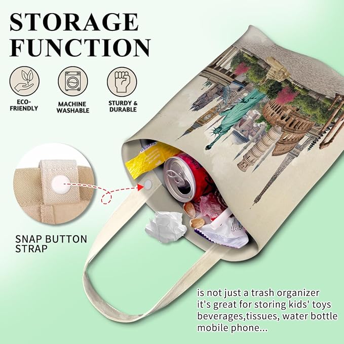Car Trash Can, Cute Car Trash Bag, Hanging Car Organizer and Storage Bag, Trash Bin for Car Accessories, Vehicle, Travelling, Camping Luxury Cityscape Pattern