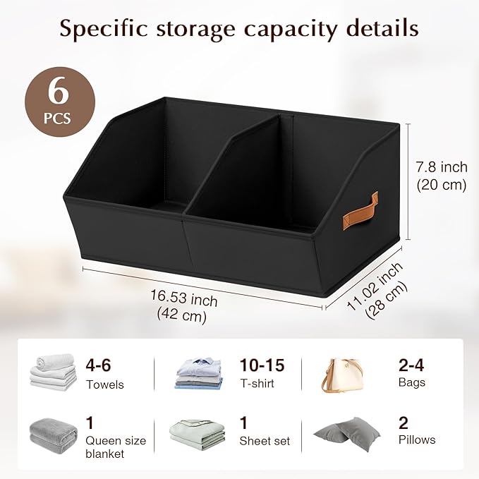 Homsorout Closet Organizers and Storage Bins - 6 Pack Collapsible Divided Trapezoidal Cube Storage Bins Baskets with Orange H