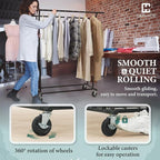 CAPHAUS Heavy Duty Clothes Rack with Double Rods, 440LBS Capacity Rolling Clothing Rack for Hanging Clothes, Adjustable Metal