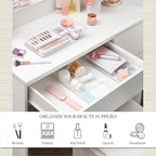 STORi SimpleSort 3-Piece Stackable Clear Drawer Organizer Set | 12" x 6" x 2" Rectangle Trays | Wide Makeup Vanity Storage Bi