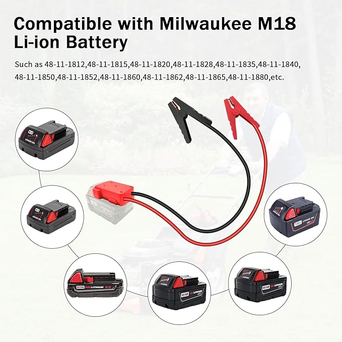 Jumper Cable Clamps for Milwaukee M18 18V Battery Jump Starter, 2.0FT 8AWG Car Battery Jumper Cable with Adapter, Automotive Battery Booster Cable for Tools used to Jump Start a Car
