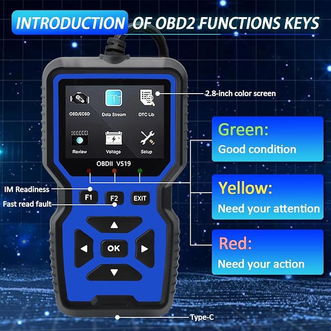 OBD2 Scanner Diagnostic Tool - Check Engine Light Code Reader, Reset Function, Data Stream, I/M Readiness, Full Features, Modes
