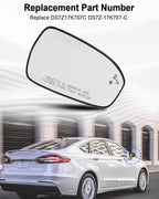 Right Passenger Side Mirror Glass Fit for Ford Fusion 2013-2021, View Convex Mirror Heated with Blind Spot Detection BLIS Replace DS7Z17K707C DS7Z-17K707-C