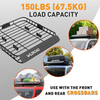 WILDROAD Roof Rack Cargo Basket, Upgraded 4” Fence Car Roof Basket, 43"x 39"x 4" Universal Car Top Luggage Holder Carrier Basket Fits for SUV Truck Cars