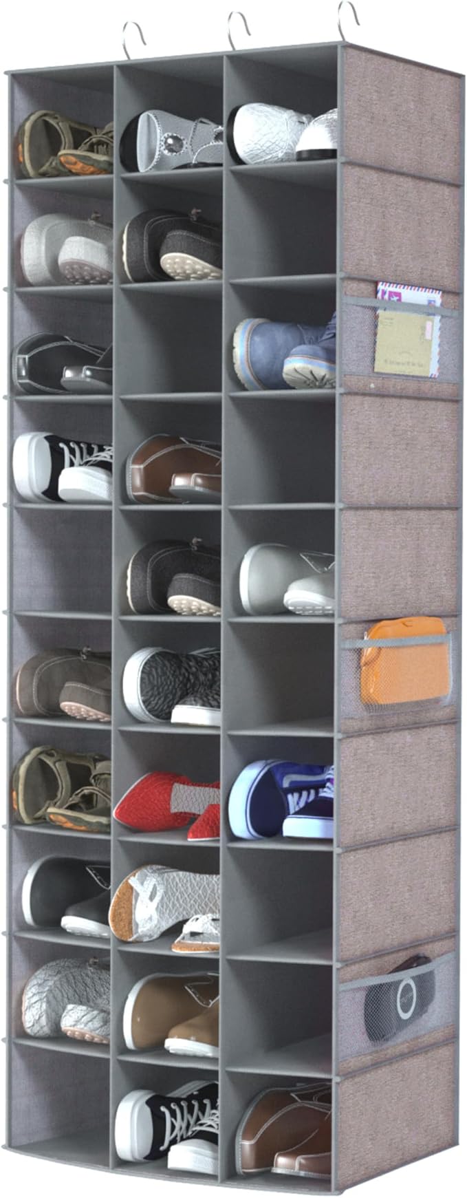 coastal rose Hanging Shoe Organizer, 30 Sections Hanging Shoe Organizer for Closet with 6 Mesh Pockets, Space Saving Hanging 