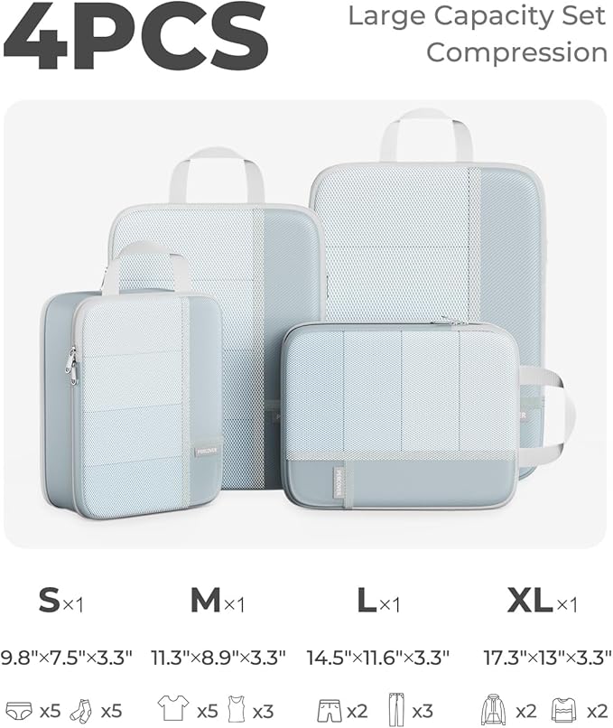 Percover Compression Packing Cubes 4-Piece Set, Packing Cubes Compression for Travel with Label Pockets, Travel Organizer for