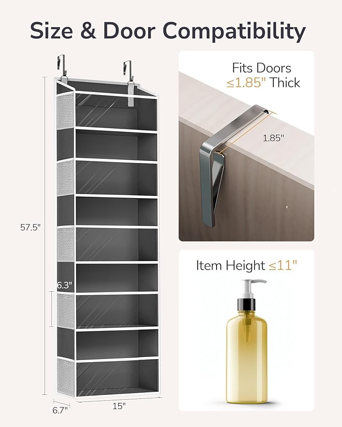 ULG 1-Pack Over Door Organizer with 5 Large Pockets 10 Mesh Side Pockets, 44 lbs Weight Capacity Hanging Storage Organizer wi