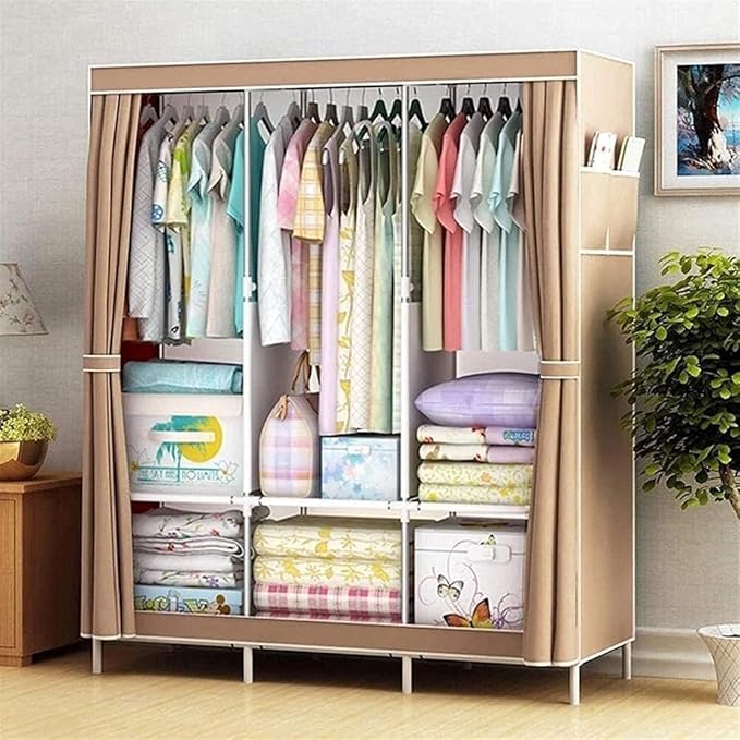 Clothes Organizer 3 Hanging Rod Shelf Portable Closet with Cover Clothes Rack Standing Closet Clothes Storage Wardrobe Garmen