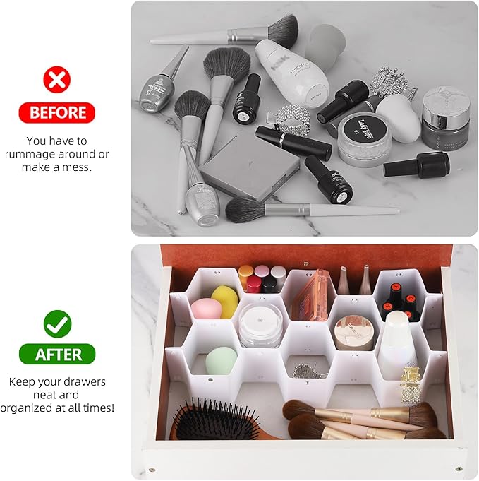 Ohlove 32Pcs Honeycomb Drawer Organizer Divider for Underwear Socks Bras Ties Belts Scarves (112 Slots)