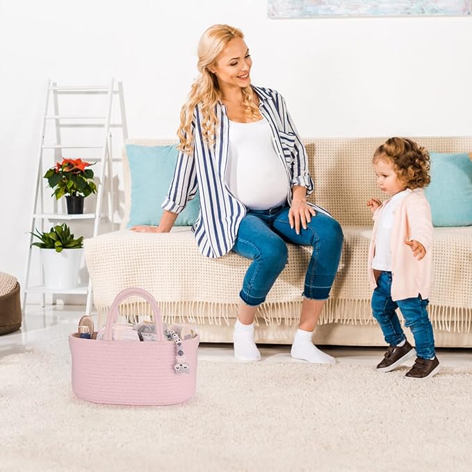 Baby Diaper Caddy Organizer for Girl Boy Rope Nursery Storage Bin Basket Portable Holder Tote Bag for Changing Table Car Trav
