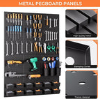 INCLY 226PCS Metal Pegboard Wall Organizer, 48x36 Inch Black Peg Board Panels Tool Organizer Kit with Hooks Bins and Cups, Pe