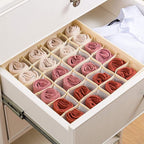 Qozary 2 Pack Socks Underwear Drawer Organizer Divider, 24 Cell or 16 Cell Collapsible Cabinet Closet Organizer Storage Boxes