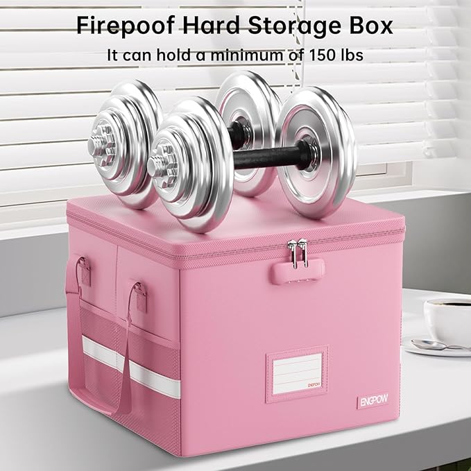 ENGPOW 5200°F File Box Fireproof Document Box with Lock,Heat Insulated Collapsible File Storage Organizer Box with Handle,Por