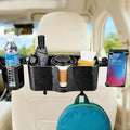 Car Headrest Backseat Storage Box with 2 Cup Holders, Back Seat Car Organizer 5"-13" Tablet Phone Holder with Hook, Adjustable 3-in-1 Multifunctional Car Essential Food Tray for Travel Accessories