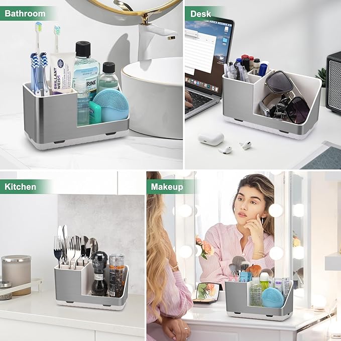 PARKMANI Toothbrush Holders for Bathroom Countertop Organizer, Brushed Nickel Tooth Brush Holder, Kids Electric Toothbrush an