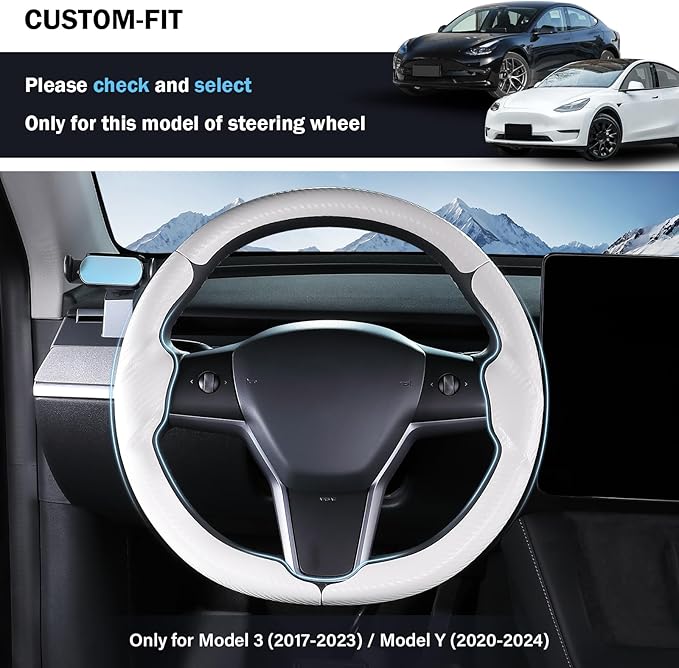 Steering Wheel Cover for Tesla Model 3 (2017-2023) / Model Y (2020-2024),Anti-Slip,Comfortable Grip, Breathable,Customized for Tesla Model 3/Y Accessories,Matte White