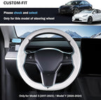 Steering Wheel Cover for Tesla Model 3 (2017-2023) / Model Y (2020-2024),Anti-Slip,Comfortable Grip, Breathable,Customized for Tesla Model 3/Y Accessories,Matte White
