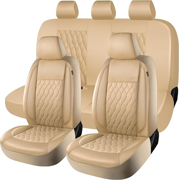 CAROMOP Faux Leather Car Seat Covers Full Set,Luxury and Comfortable Covers for Cars,Split Bench Compatible Car Interior Cove