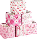 Geiserailie 6 Pcs 13 x 13 Inch Pink Cube Storage Bins Bow Fabric Storage Organizer Bins Foldable Cube Baskets with Sturdy Car
