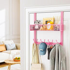 SWTYMIKI Over The Door Hook with 16 Hooks & Mesh Baskets - Heavy Duty Over The Door Organizer Hanger for Towels, Coats, Cloth
