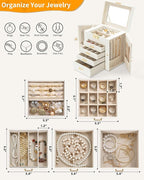 AKOZLIN 5-Tier Jewelry Box Leather Jewelry Storage Organizer with 4 Drawers Lockable for Women Girls Ring Necklace Earring Br