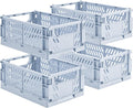 HUUSMOT 4-Pack Small Pastel Plastic Storage Baskets, Collapsible Crates for Organizing, Space-Saving Mini Bins for Classroom,