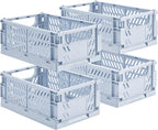 HUUSMOT 4-Pack Small Pastel Plastic Storage Baskets, Collapsible Crates for Organizing, Space-Saving Mini Bins for Classroom,