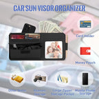 Car Sun Visor Organizer, Visor Organizer Storage Pouch with Picture Frame and Sunglasses Holder, Practical Car Accessory for Organizing Essentials - Black