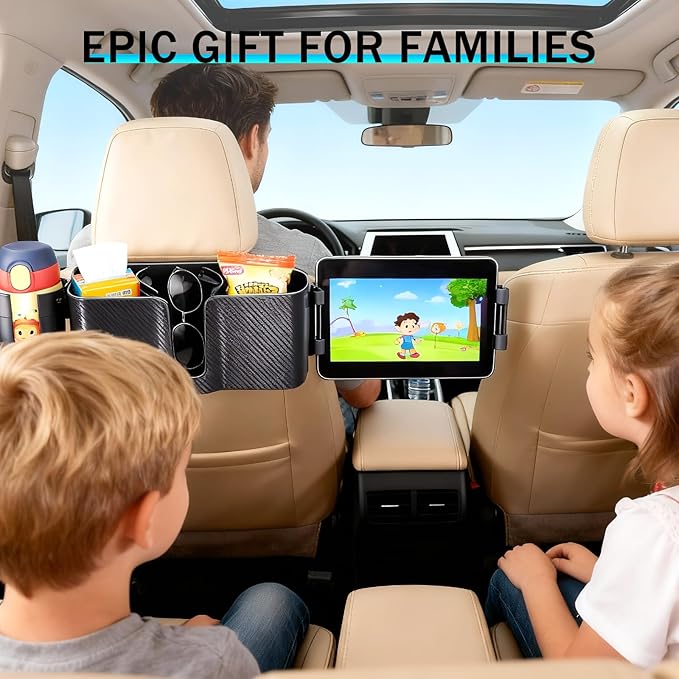 Boost 3 in 1 Car Backseat Organizer, Back Seat Storage with Cup Holder, Tissue Box, Tablet & Phone Holder Hooks, Travel Accessories for Kids Trips, Family Rides & Daily, Essential Accessory